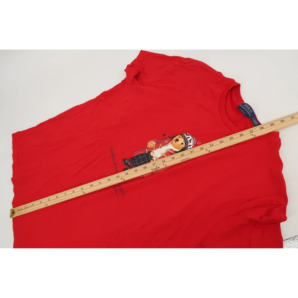 Polo Ralph Lauren T-Shirt Mens Large Red Polo Bear Winter Graphic Classic Fit